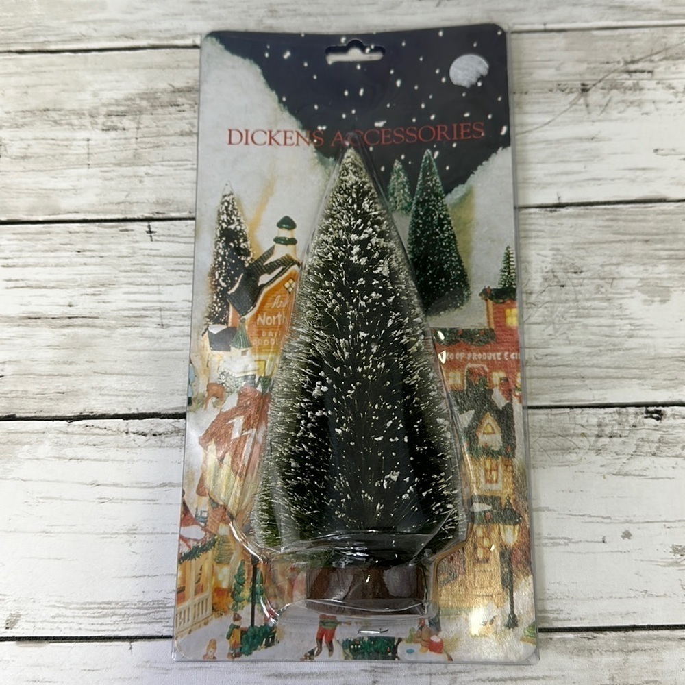 DICKENS FLOCKED BOTTLE BRUSH TREE NIP wood base Christmas Village Accessory